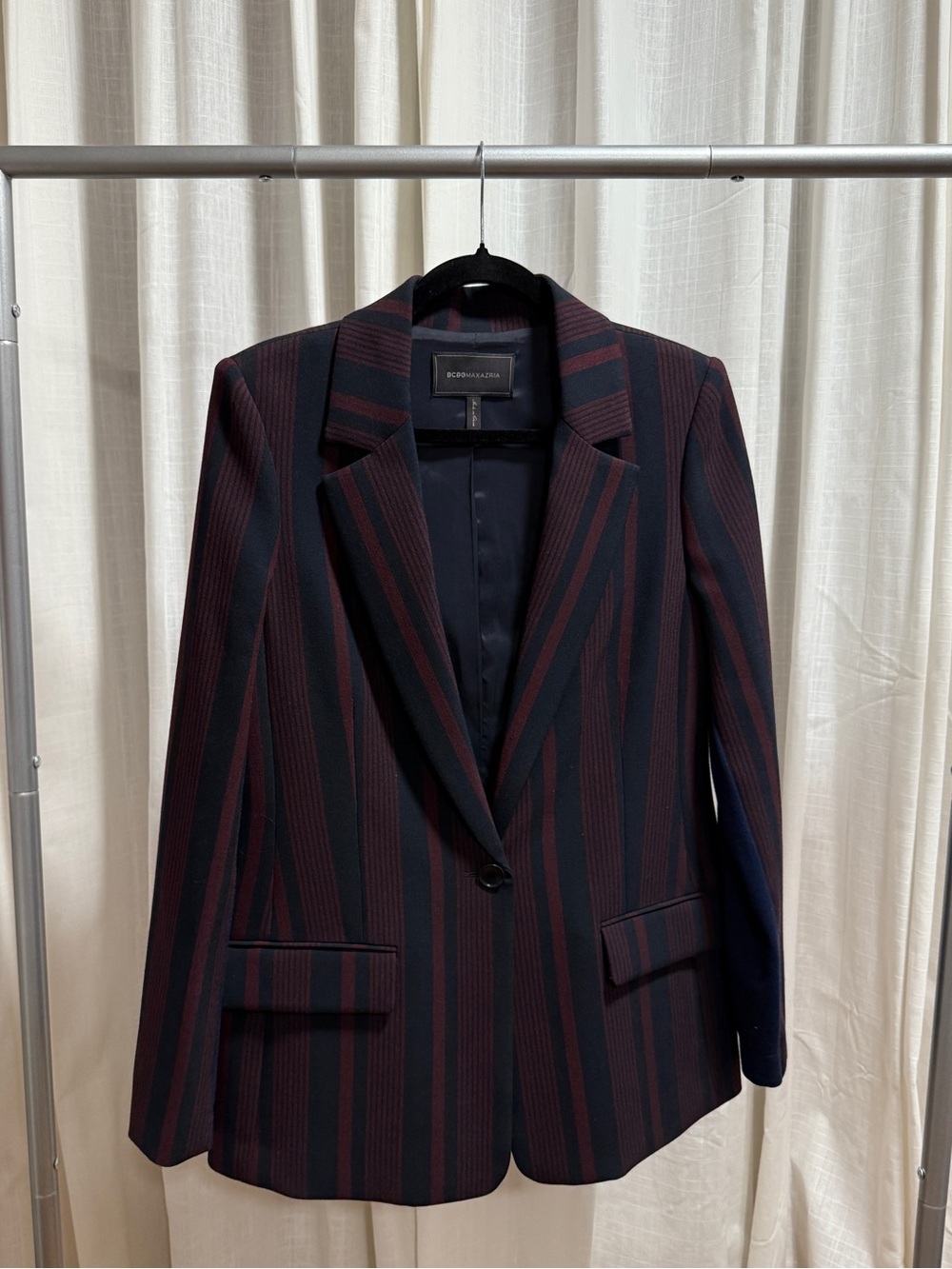 BCBG Women’s Navy and Burgundy Stripe Blazer